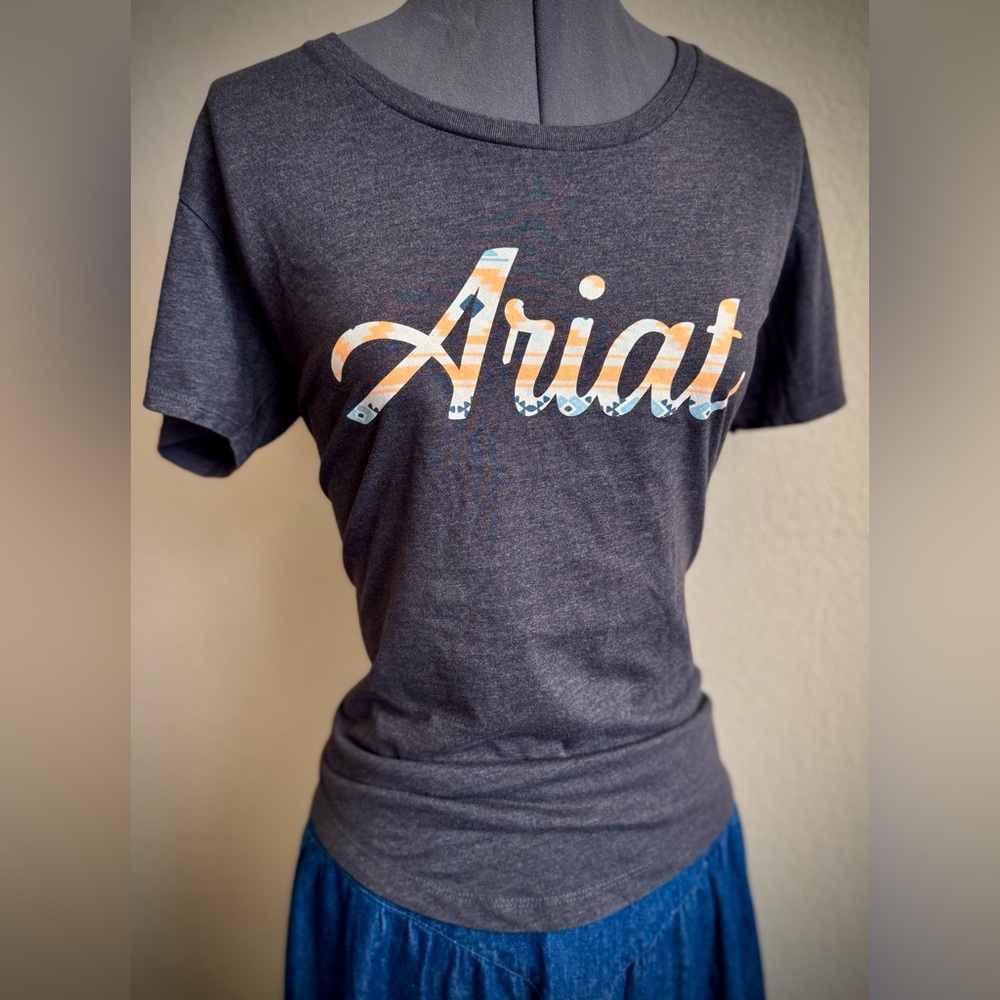 Ariat Grey Short Sleeve TShirt Tan Orange Graphic M